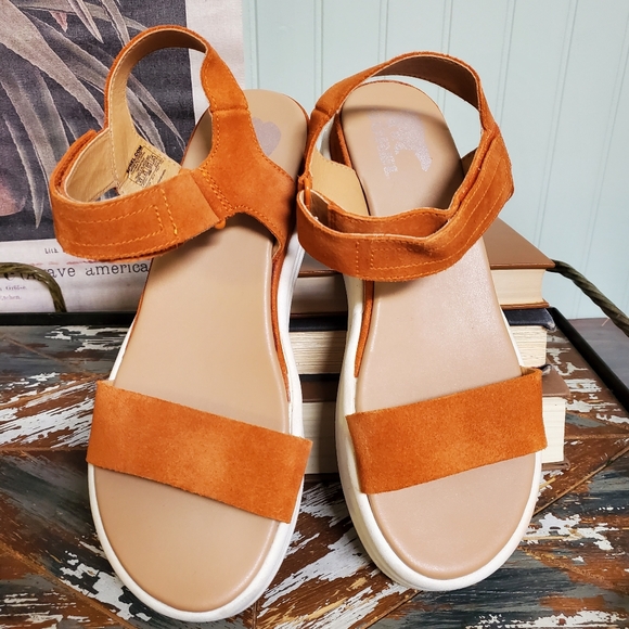 SOREL Cameron Flatform Suede Sports Sandals-Desert Sun & Chalk- Women’s Size 8.5 - Picture 2 of 12